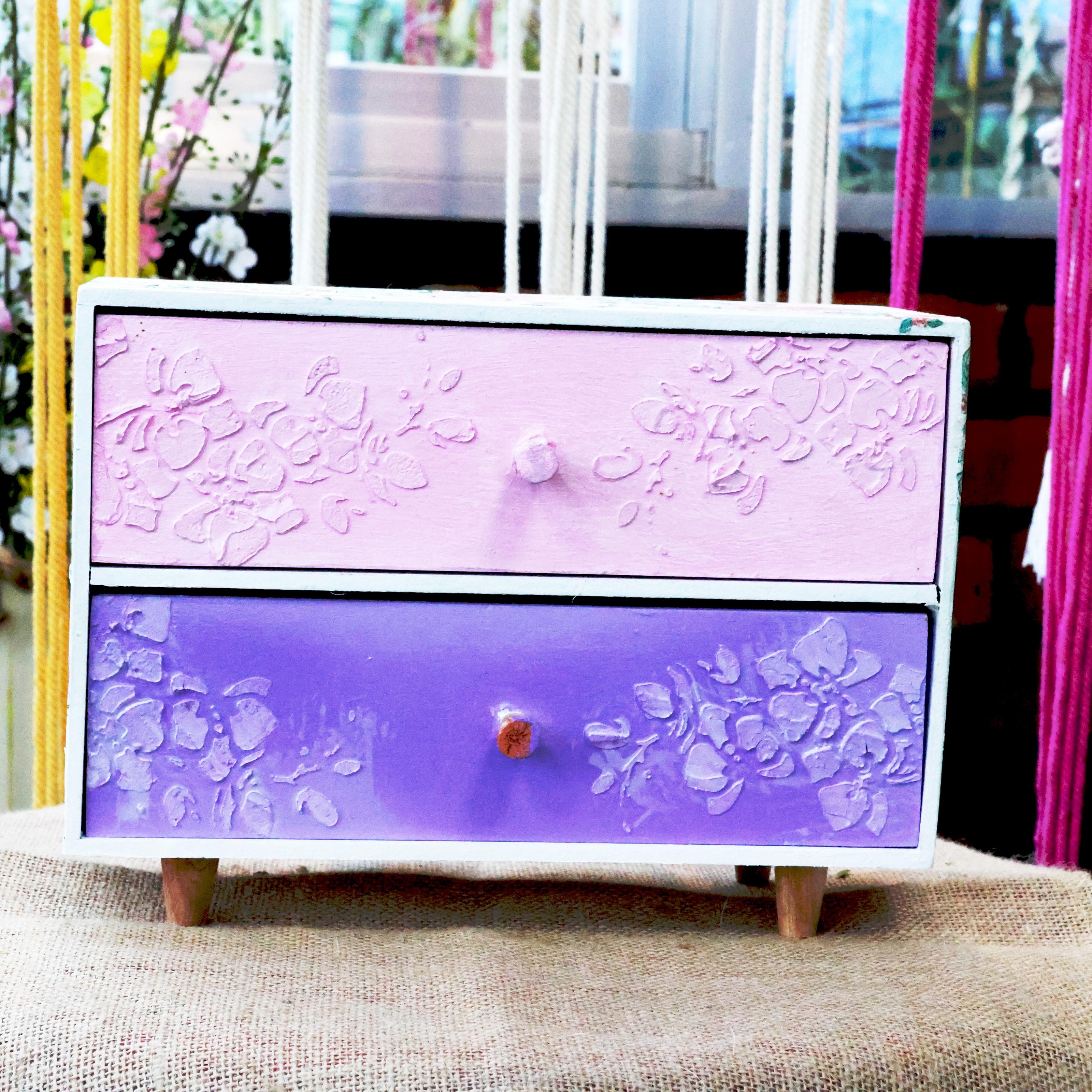 Textured Floral Wooden Organizer Drawer – Dual Tone (Pink & Purple)
