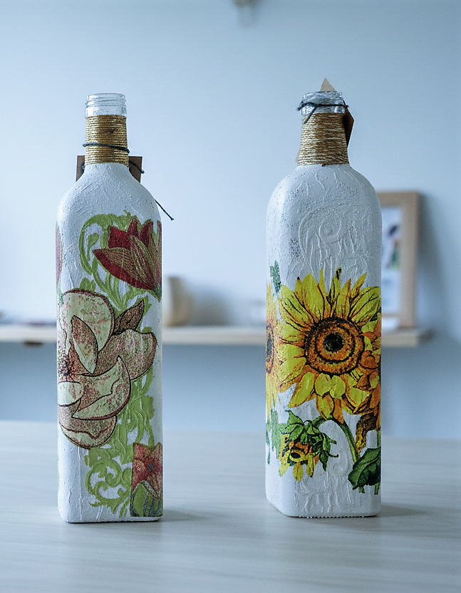 Handmade Decorative Decoupage Bottles – Floral Art Home Décor