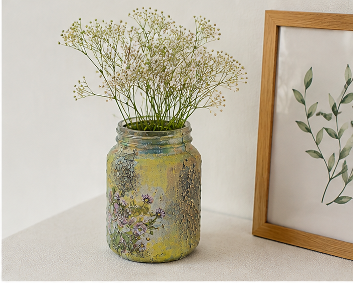 Handcrafted Floral Decorative Glass Jar (Large size)