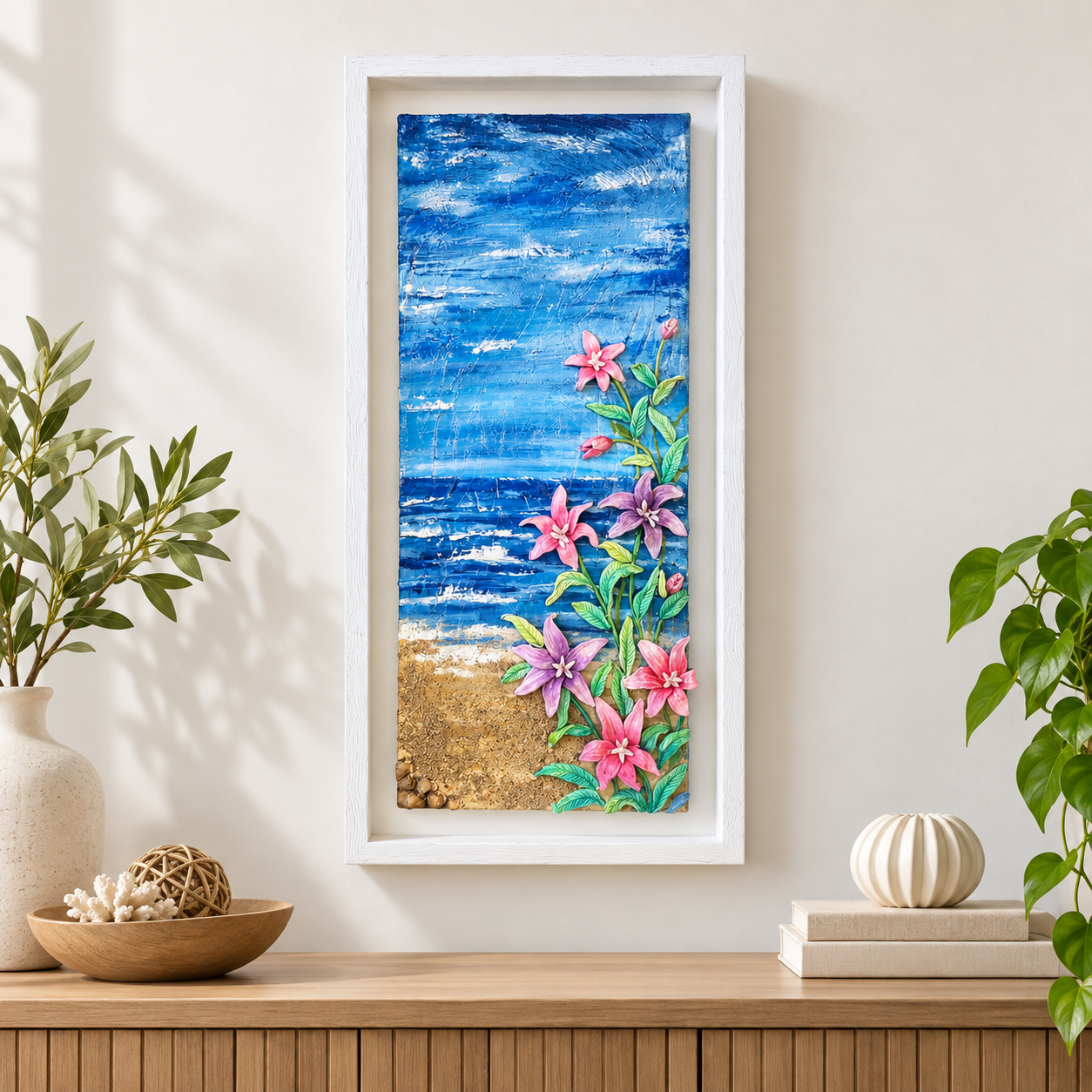 Handcrafted 3D Floral Seaside Textured Wall Art