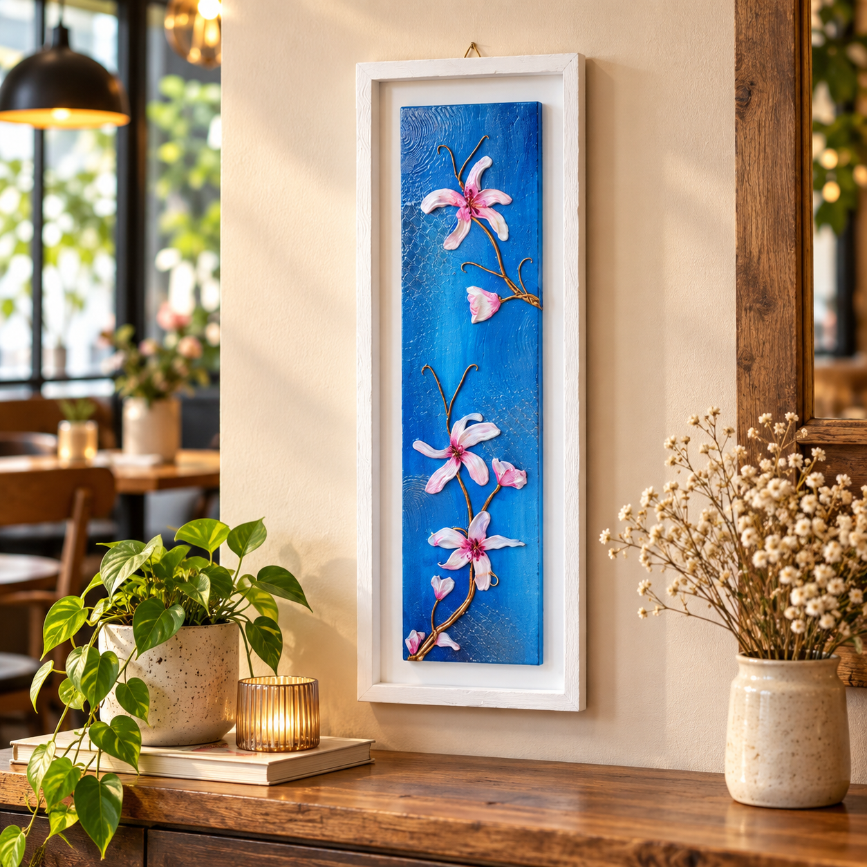 Handcrafted Blue Floral 3D Wall Art